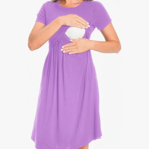 Lavender Nursing Maternity Dress XL – Pockets Breastfeeding Access Soft Stretch - Picture 2 of 9